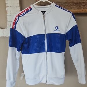 Converse White and Blue Track Jacket Girls Size Medium 10-12